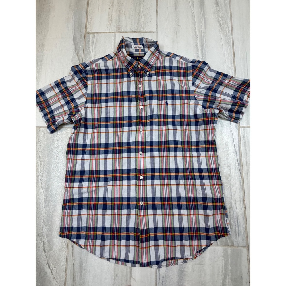 Ralph Lauren Mens Large Bleeding Madras Plaid Short Sleeve Button Down Shirt L